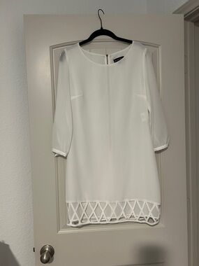 My Michelle White Mini Dress with Lattice Hem